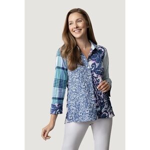 Habitat Stir It Up Shaped Shirt Multi Textured Crinkle Prints Florals Plaids S